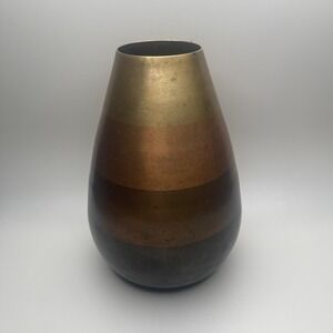 Crate & Barrel Copper Vase‎ Mixed Metal Tone Modernist Horizontal Stripes IS AS